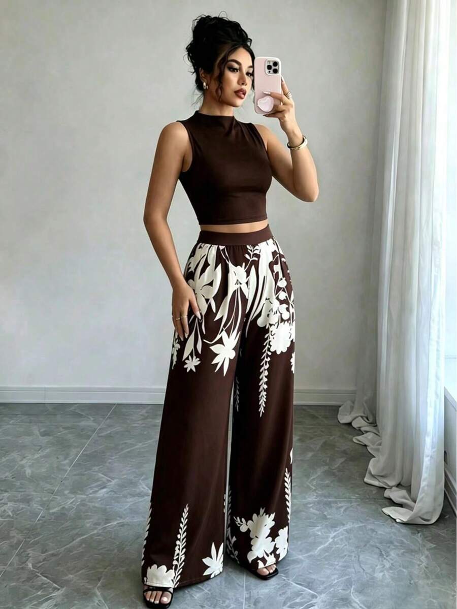 Conjunto Feminino Top e Calça Cintura Alta Perna Larga - Belle Lily