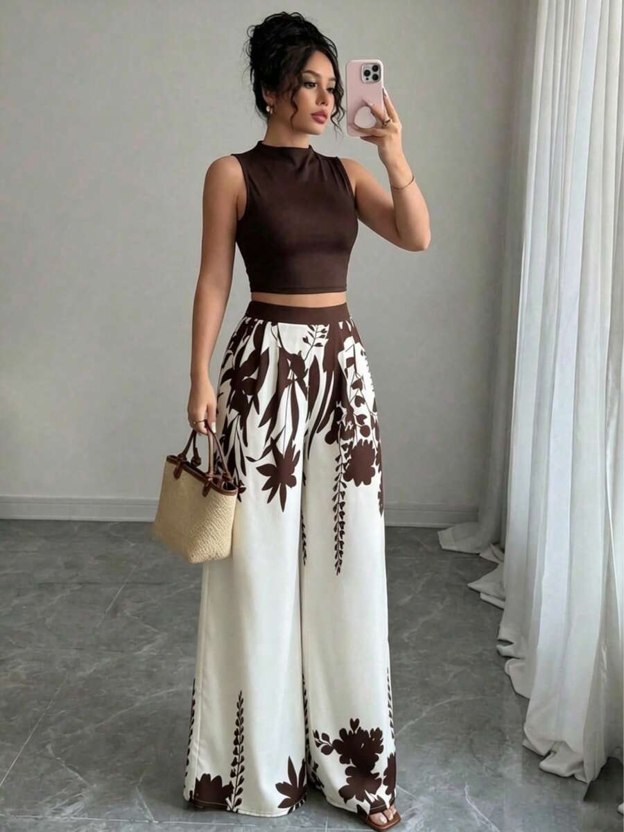 Conjunto Feminino Top e Calça Cintura Alta Perna Larga - Belle Lily