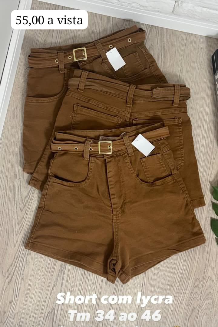 Short Jeans Feminino com Cinto Marrom - Belle Lily