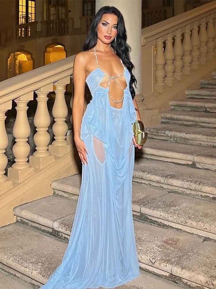 Vestido Longo Elegante com Cadeia e Decote Profundo nas Costas - Belle Lily