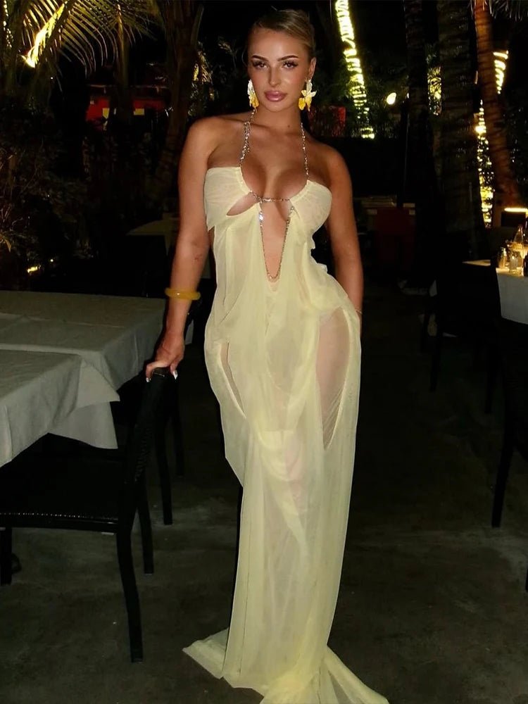 Vestido Longo Elegante com Cadeia e Decote Profundo nas Costas - Belle Lily