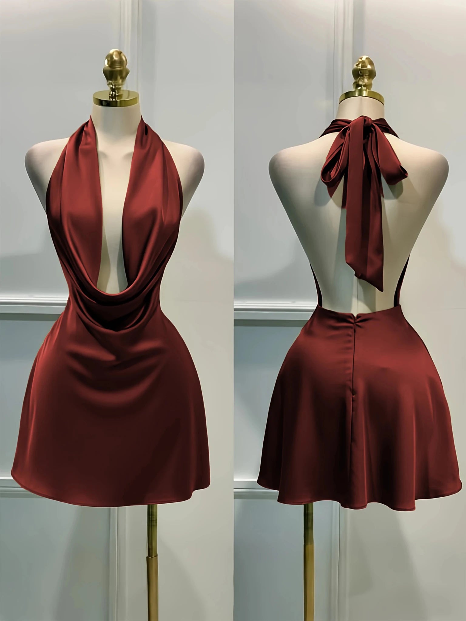 Vestido Midi de Cetim com abertura nas Costas e Decote Aberto - Belle Lily